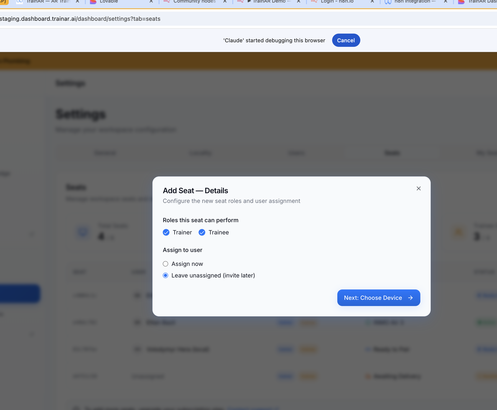 Add Seat — Details