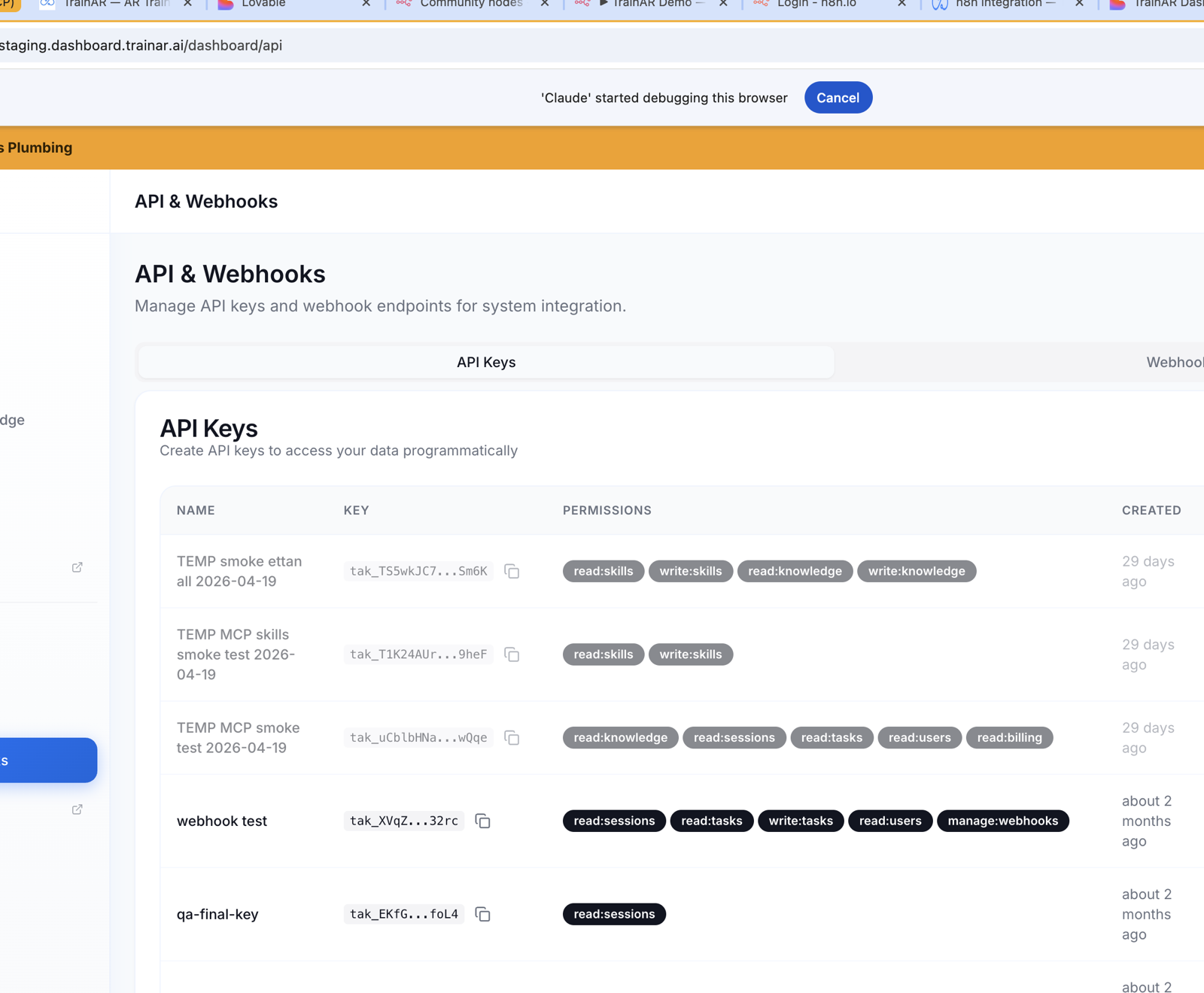 API Keys list