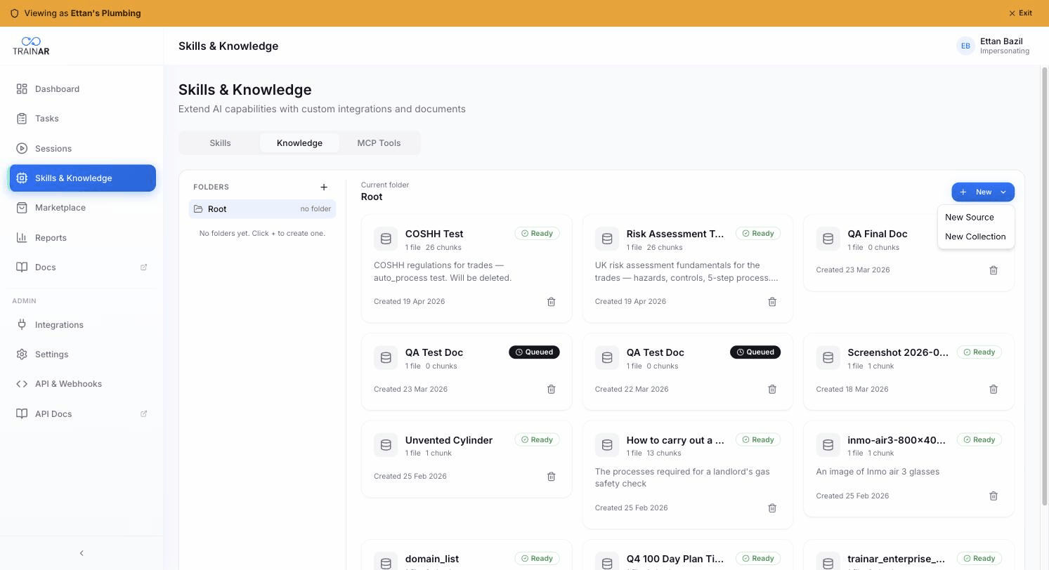 New menu — Source / Collection options