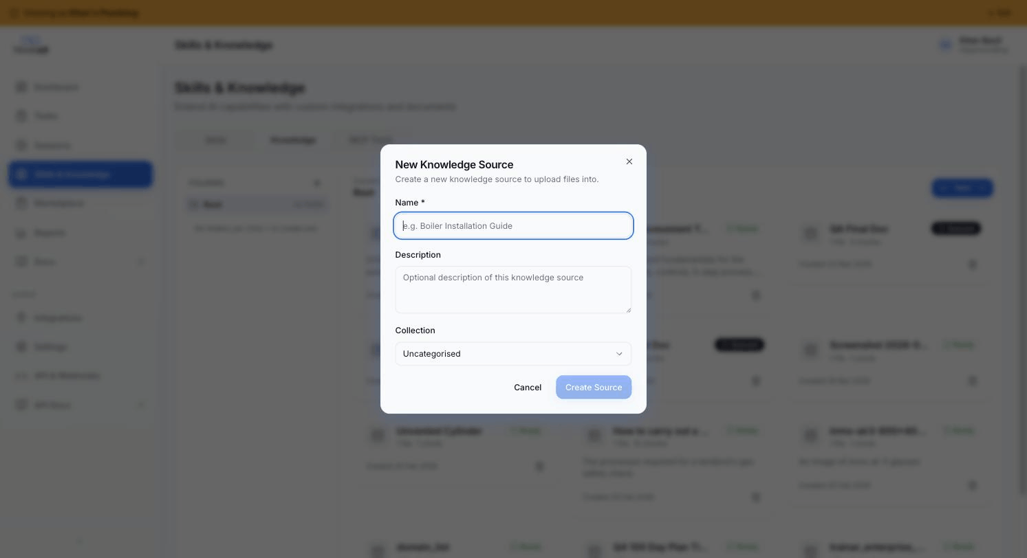 New Knowledge Source modal