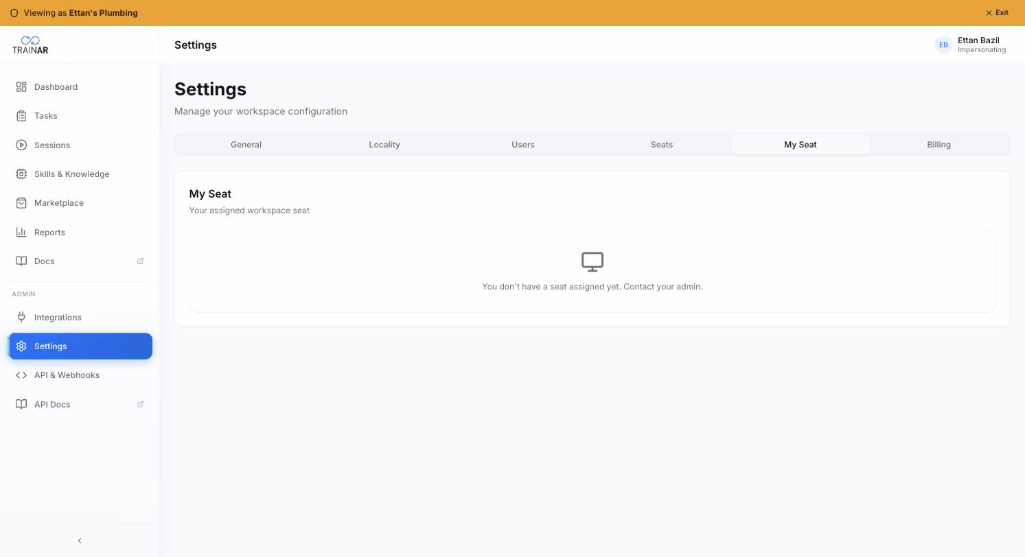 Settings → My Seat — unassigned state